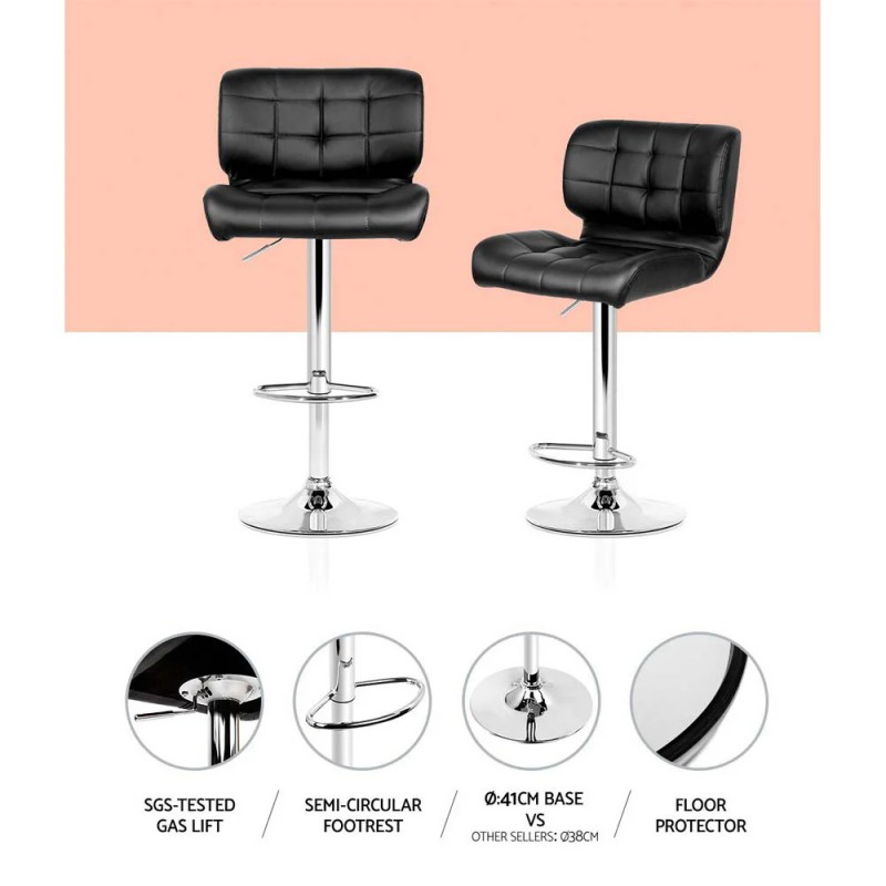 Artiss 4x Bar Stools Gas Lift Leather Padded Black Artiss 4x Bar Stools Gas Lift Leather Padded Black