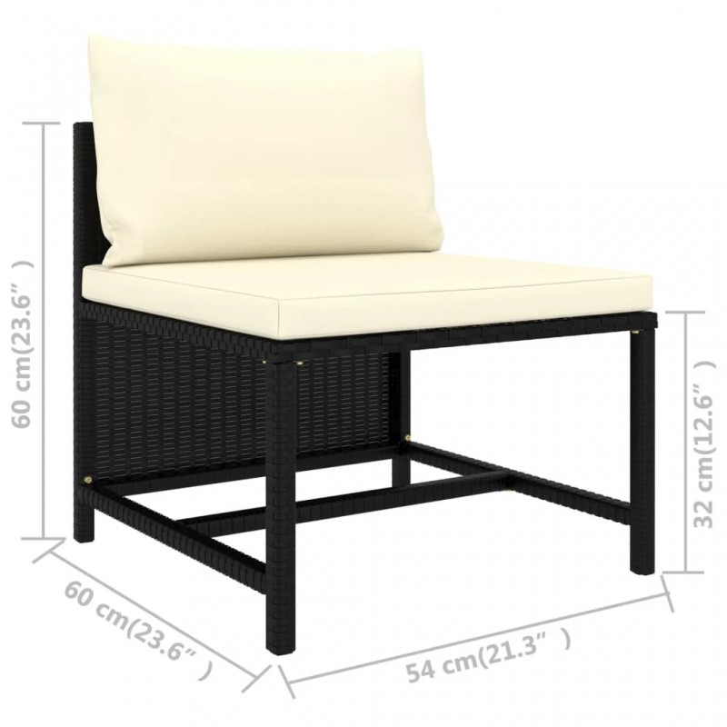 3-Seater Garden Sofa with Cushions Black Poly Rattan 3-Seater Garden Sofa with Cushions Black Poly Rattan