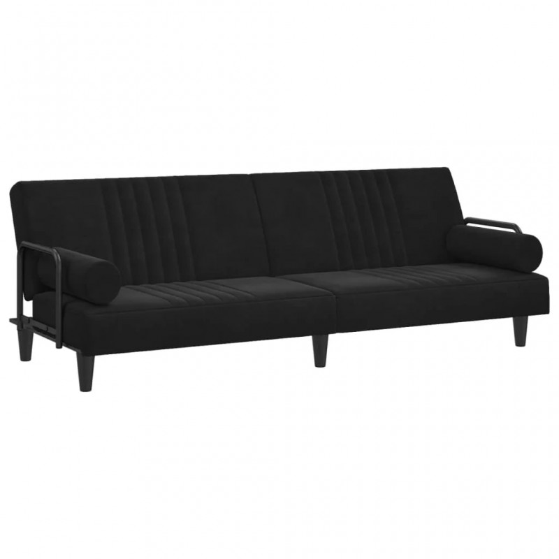 Sofa Bed with Armrests Black Velvet Sofa Bed with Armrests Black Velvet