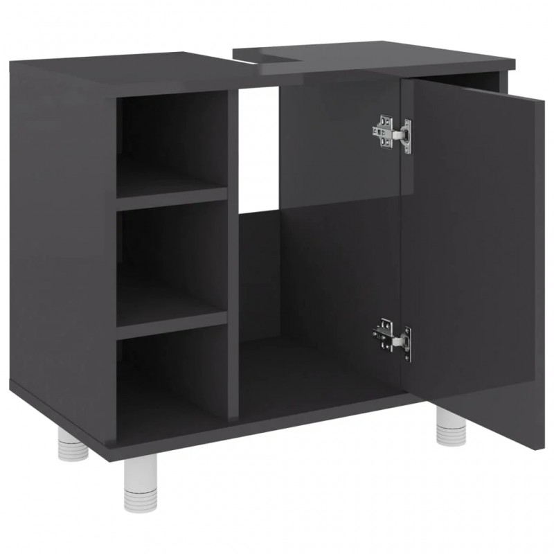 Bathroom Cabinet High Gloss Grey 60x32x53.5 cm Engineered Wood Bathroom Cabinet High Gloss Grey 60x32x53.5 cm Engineered Wood