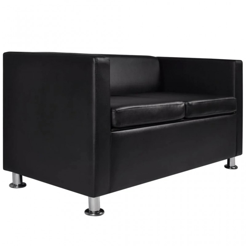 Sofa Set Artificial Leather 3-Seater 2-Seater Armchair Black Sofa Set Artificial Leather 3-Seater 2-Seater Armchair Black