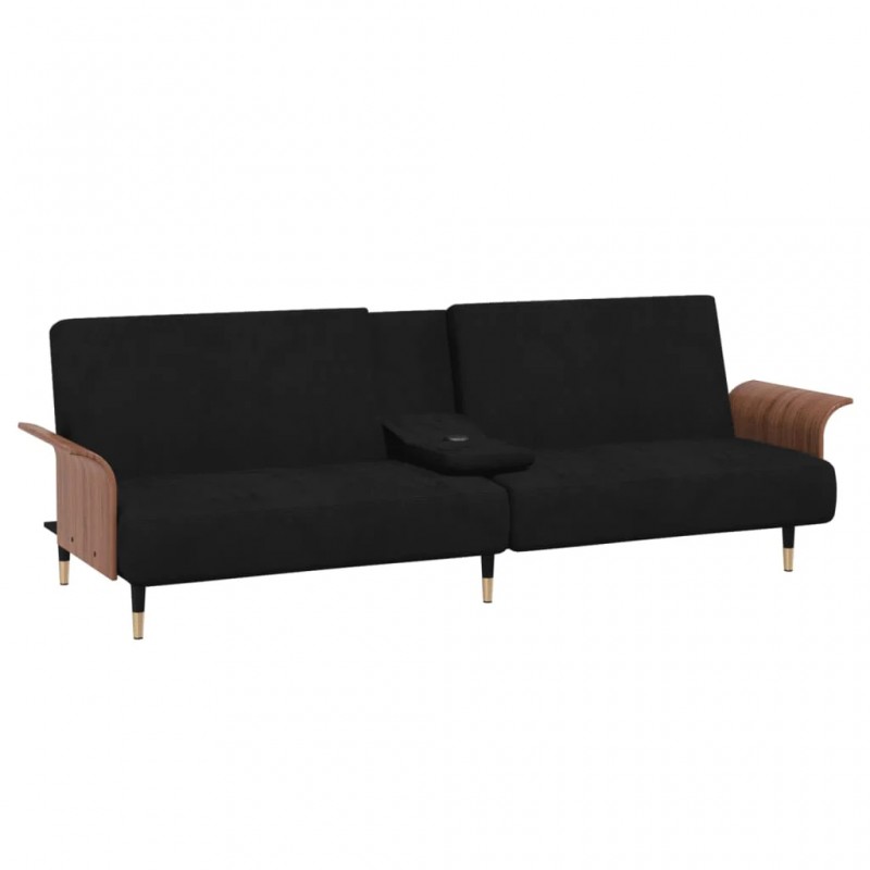 Sofa Bed with Cup Holders Black Velvet Sofa Bed with Cup Holders Black Velvet