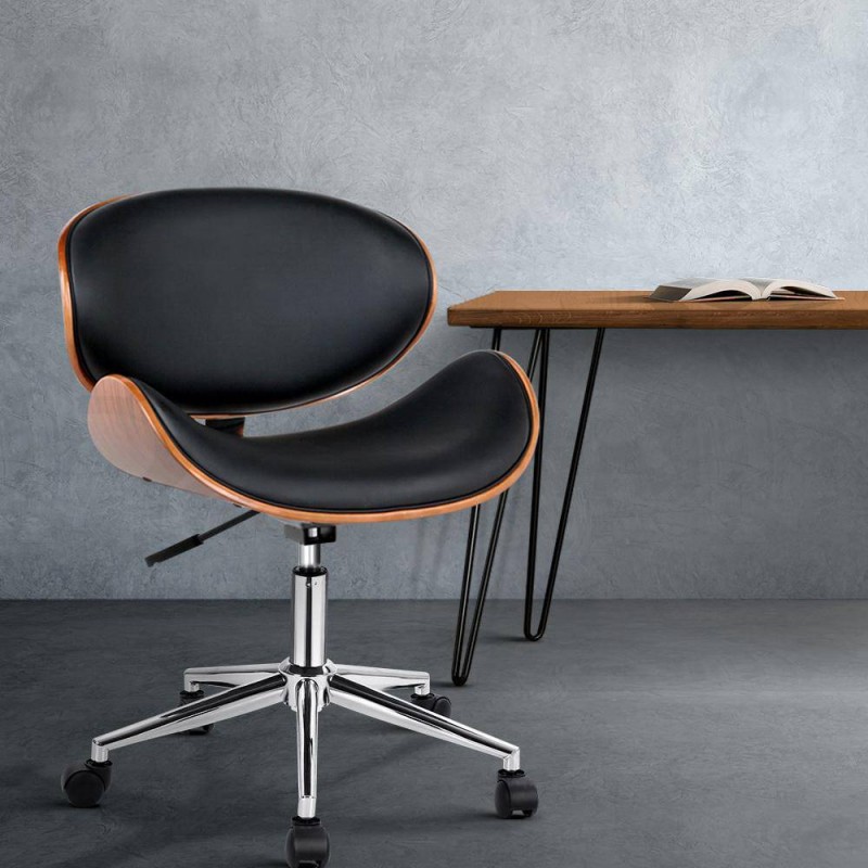 Artiss Wooden Office Chair Leather Seat Black Artiss Wooden Office Chair Leather Seat Black