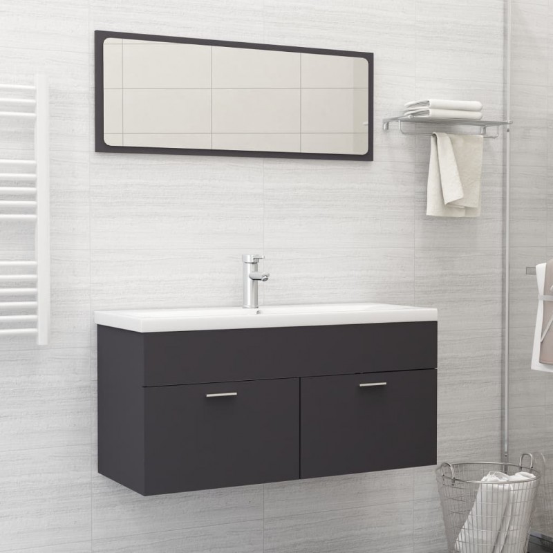 2 Piece Bathroom Furniture Set Grey Engineered Wood