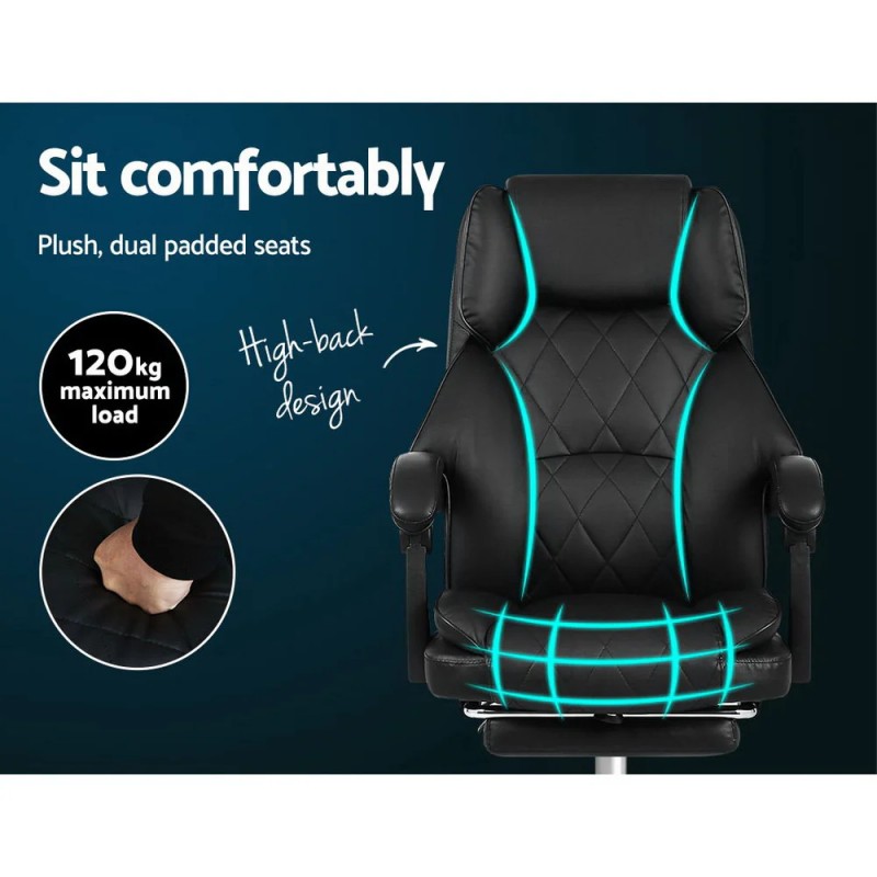 Artiss Executive Office Chair Leather Footrest Black Artiss Executive Office Chair Leather Footrest Black