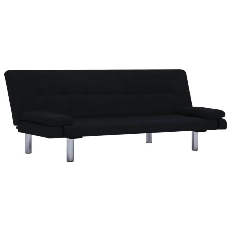 Sofa Bed with Two Pillows Black Polyester Sofa Bed with Two Pillows Black Polyester