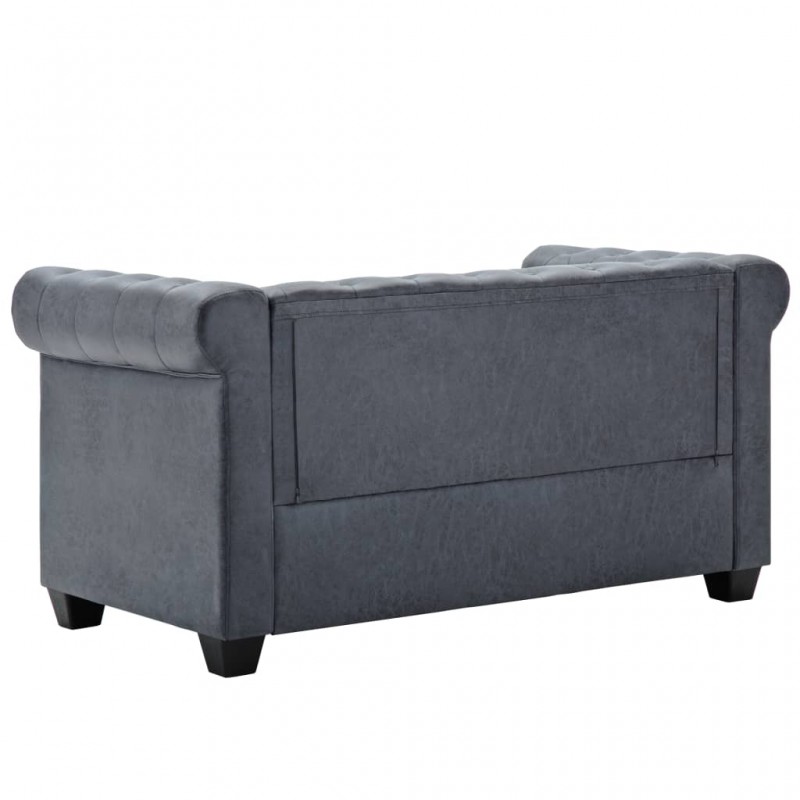 2-Seater Chesterfield Sofa Artificial Suede Leather Grey 2-Seater Chesterfield Sofa Artificial Suede Leather Grey