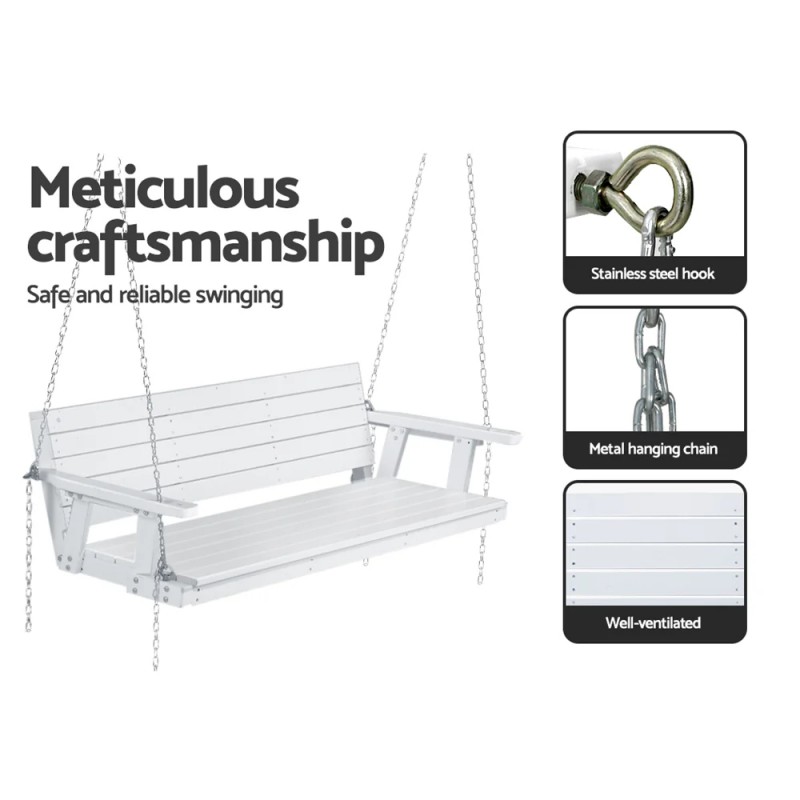 Gardeon Porch Swing Chair with Chain Outdoor Furniture 3 Seater Bench Wooden White Gardeon Porch Swing Chair with Chain Outdoor Furniture 3 Seater Bench Wooden White