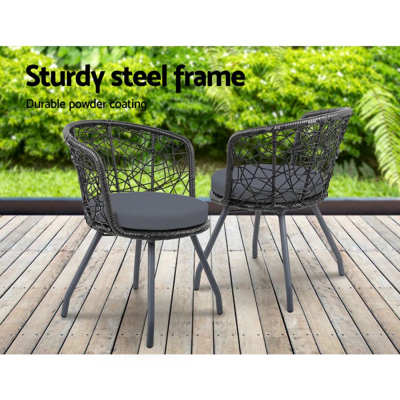 Gardeon 3PC Bistro Set Outdoor Furniture Rattan Table Chairs Patio Garden Cushion Black Gardeon 3PC Bistro Set Outdoor Furniture Rattan Table Chairs Patio Garden Cushion Black