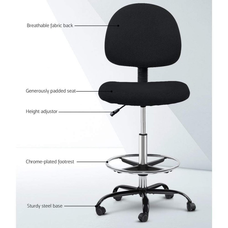 Artiss Office Chair Drafting Stool Fabric Chairs Black Artiss Office Chair Drafting Stool Fabric Chairs Black