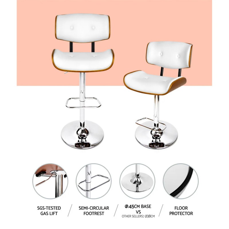 Artiss 2x Bar Stools Gas Lift Leather White Artiss 2x Bar Stools Gas Lift Leather White
