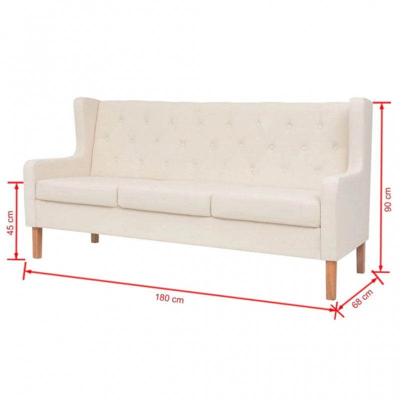 3-Seater Sofa Fabric Cream White 3-Seater Sofa Fabric Cream White