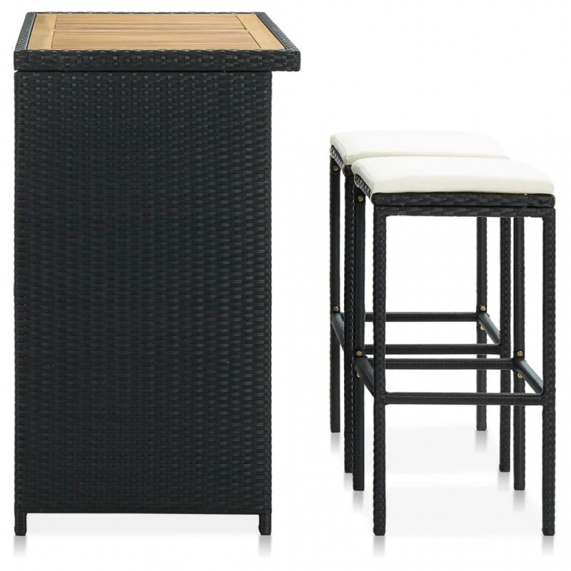 3 Piece Bar Set Poly Rattan Black 3 Piece Bar Set Poly Rattan Black