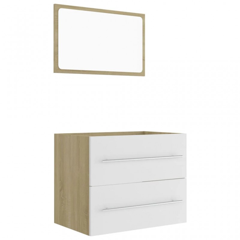 2 Piece Bathroom Furniture Set White and Sonoma Oak Engineered Wood 2 Piece Bathroom Furniture Set White and Sonoma Oak Engineered Wood
