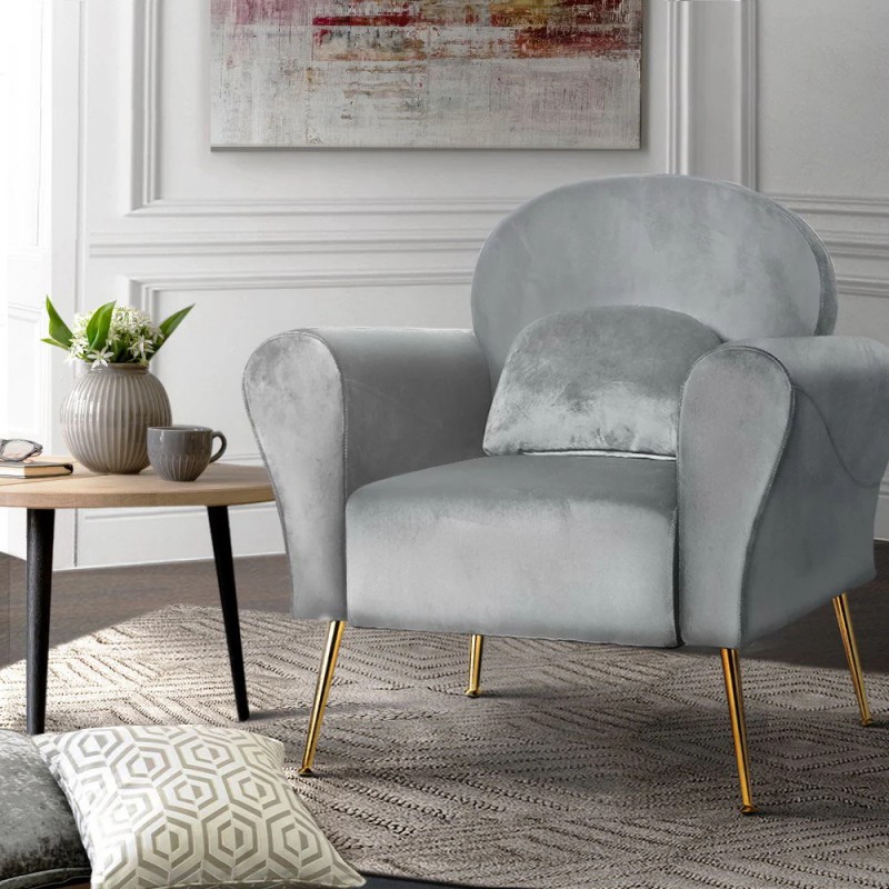 Artiss Armchair Lounge Chair Accent Armchairs Chairs Sofa Grey Velvet Cushion Artiss Armchair Lounge Chair Accent Armchairs Chairs Sofa Grey Velvet Cushion