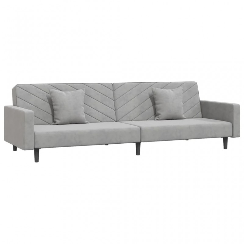 2-Seater Sofa Bed with Two Pillows Light Grey Velvet 2-Seater Sofa Bed with Two Pillows Light Grey Velvet