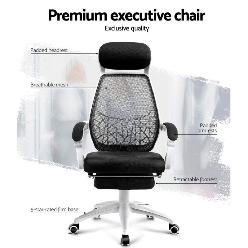 Artiss Mesh Office Chair Recliner Black White Artiss Mesh Office Chair Recliner Black White