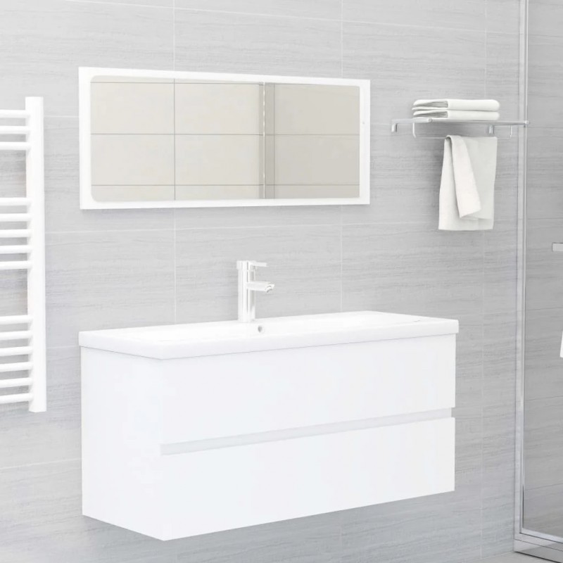 2 Piece Bathroom Furniture Set White Engineered Wood