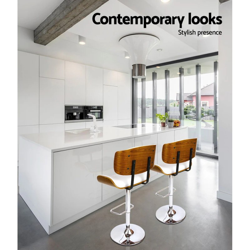 Artiss 2x Bar Stools Gas Lift Leather White Artiss 2x Bar Stools Gas Lift Leather White