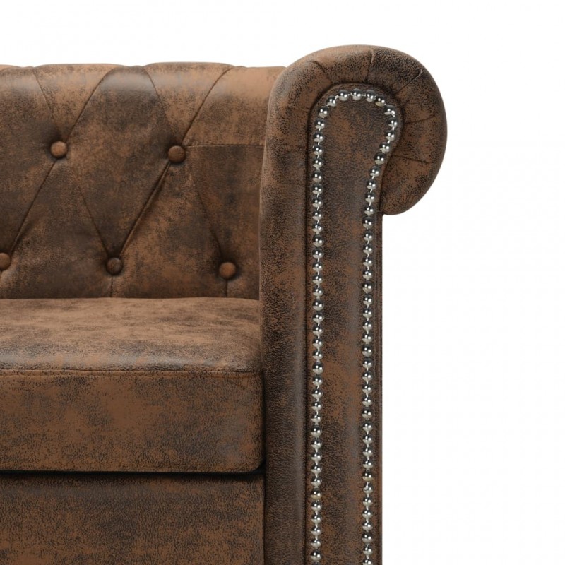 L-shaped Chesterfield Sofa Artificial Suede Leather Brown L-shaped Chesterfield Sofa Artificial Suede Leather Brown