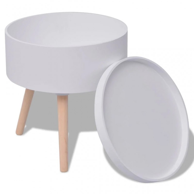 Side Table with Serving Tray Round 39.5x44.5 cm White Side Table with Serving Tray Round 39.5x44.5 cm White