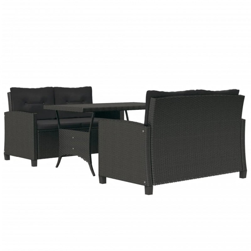3 Piece Garden Dining Set with Black Cushions Poly Rattan 3 Piece Garden Dining Set with Black Cushions Poly Rattan