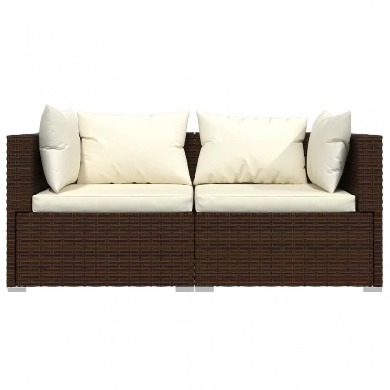 2-Seater Sofa with Cushions Brown Poly Rattan 2-Seater Sofa with Cushions Brown Poly Rattan