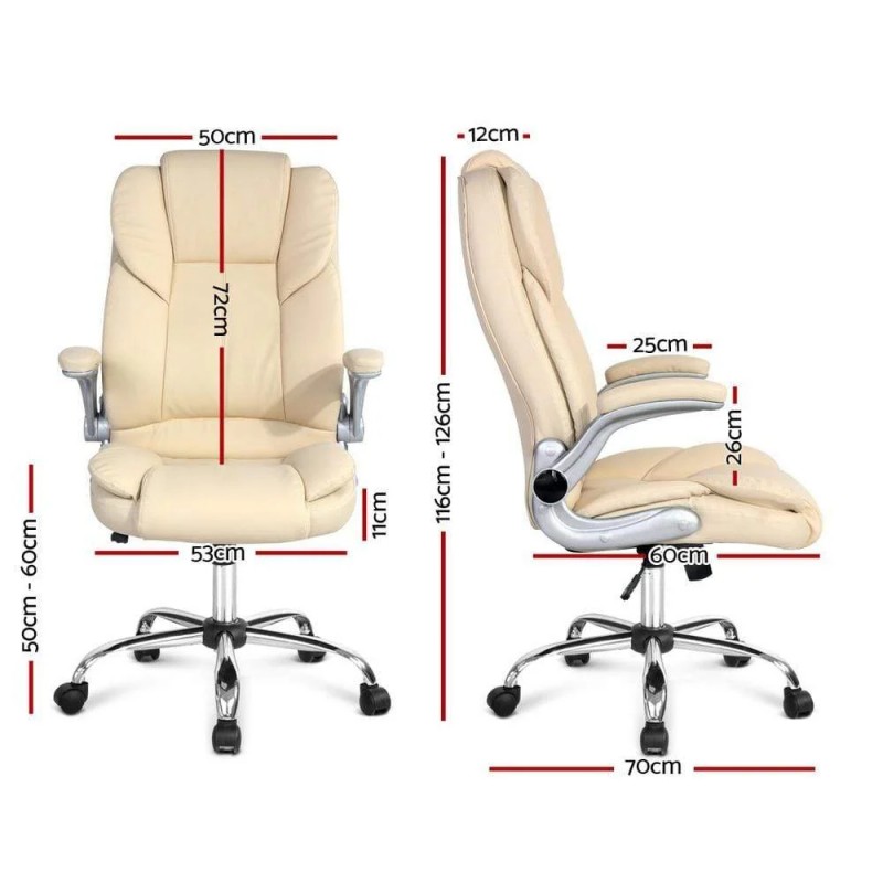Artiss Executive Office Chair Leather Tilt Beige Artiss Executive Office Chair Leather Tilt Beige
