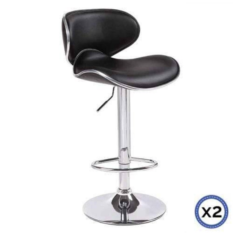 2X Black Bar Stools Faux Leather Mid High Back Adjustable Crome Base Gas Lift Swivel Chairs 2X Black Bar Stools Faux Leather Mid High Back Adjustable Crome Base Gas Lift Swivel Chairs