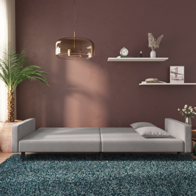 2-Seater Sofa Bed with Two Pillows Light Grey Velvet 2-Seater Sofa Bed with Two Pillows Light Grey Velvet