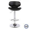 2X Black Bar Stools Faux Leather Mid High Back Adjustable Crome Base Gas Lift Swivel Chairs