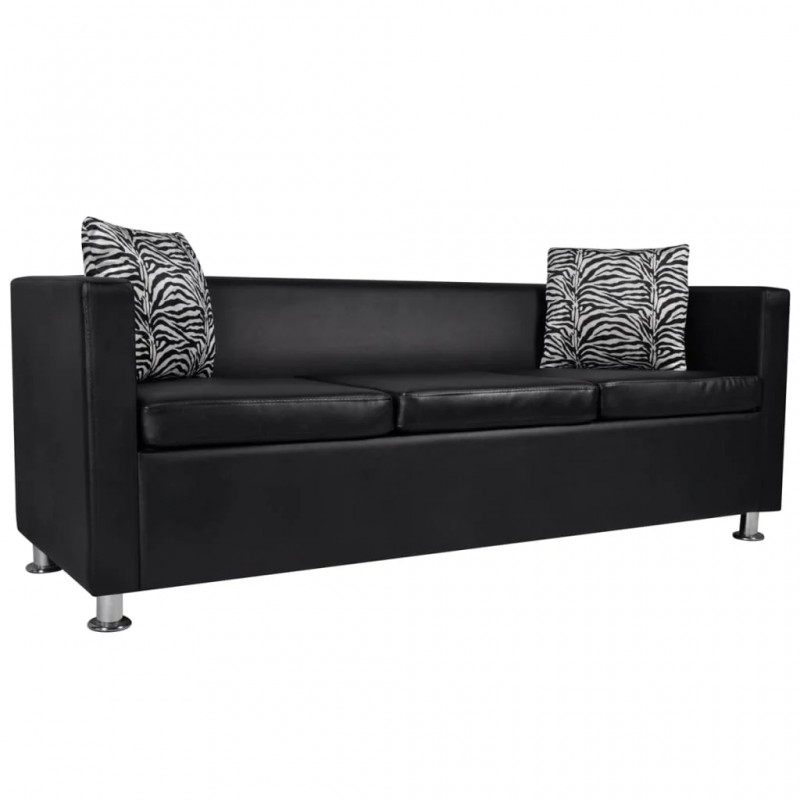 Sofa Set Artificial Leather 3-Seater 2-Seater Armchair Black Sofa Set Artificial Leather 3-Seater 2-Seater Armchair Black