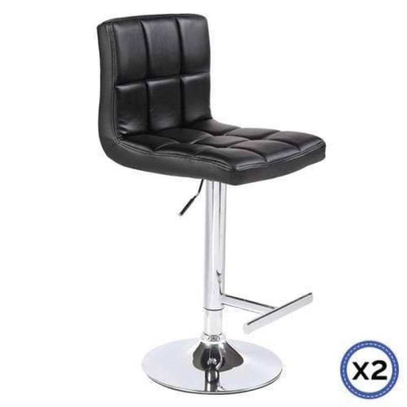2X Black Bar Stools Faux Leather Mid High Back Adjustable Crome Base Gas Lift Swivel Chairs 2X Black Bar Stools Faux Leather Mid High Back Adjustable Crome Base Gas Lift Swivel Chairs