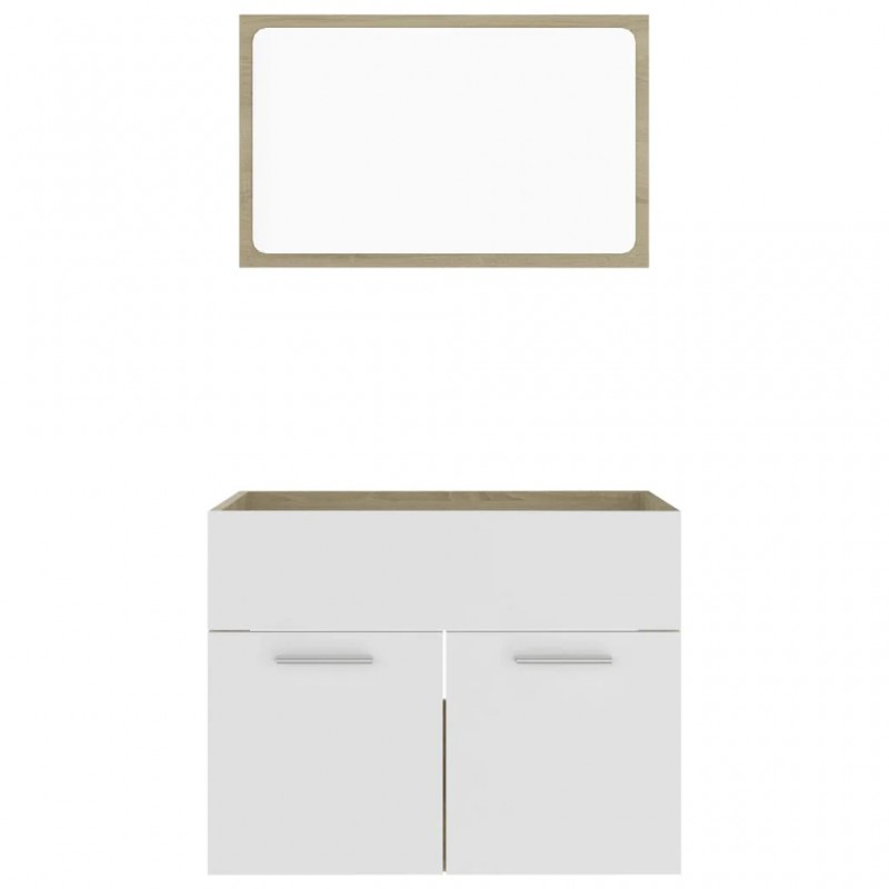 2 Piece Bathroom Furniture Set White and Sonoma Oak Engineered Wood 2 Piece Bathroom Furniture Set White and Sonoma Oak Engineered Wood