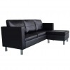 Sectional Sofa 3-Seater Artificial Leather Black