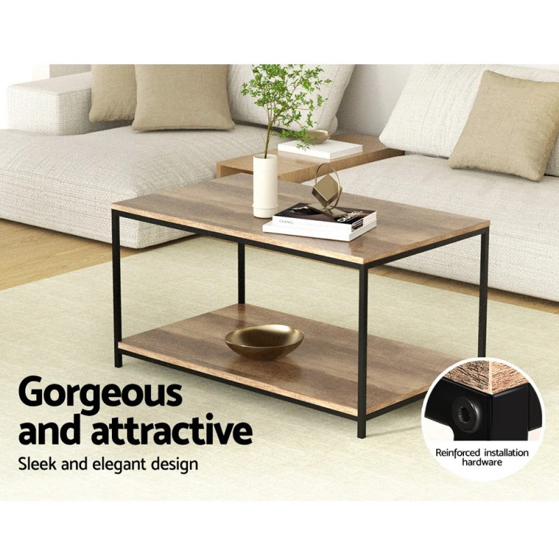 Artiss Coffee Table Rectangular 93CM Walnut Olin Artiss Coffee Table Rectangular 93CM Walnut Olin