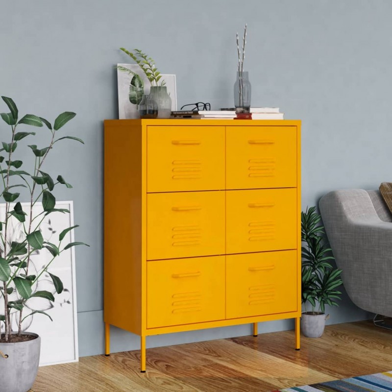 Drawer Cabinet Mustard Yellow 80x35x101.5 cm Steel Drawer Cabinet Mustard Yellow 80x35x101.5 cm Steel