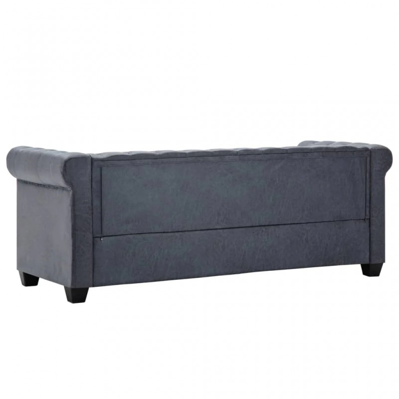 3-Seater Chesterfield Sofa Artificial Suede Leather Grey 3-Seater Chesterfield Sofa Artificial Suede Leather Grey