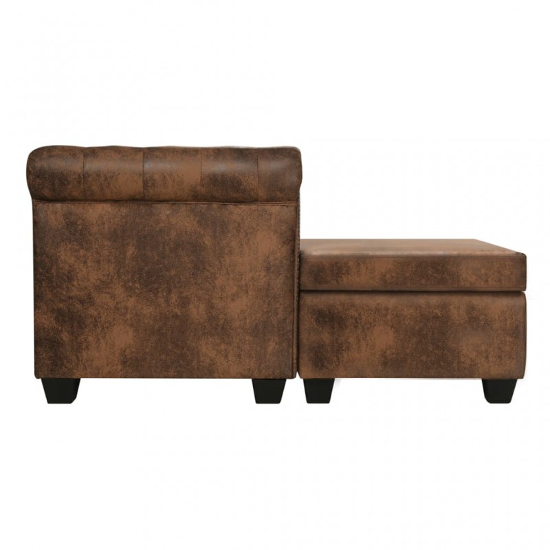 L-shaped Chesterfield Sofa Artificial Suede Leather Brown L-shaped Chesterfield Sofa Artificial Suede Leather Brown