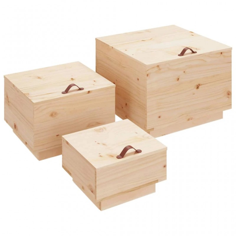 Storage Boxes with Lids 3 pcs Solid Wood Pine Storage Boxes with Lids 3 pcs Solid Wood Pine