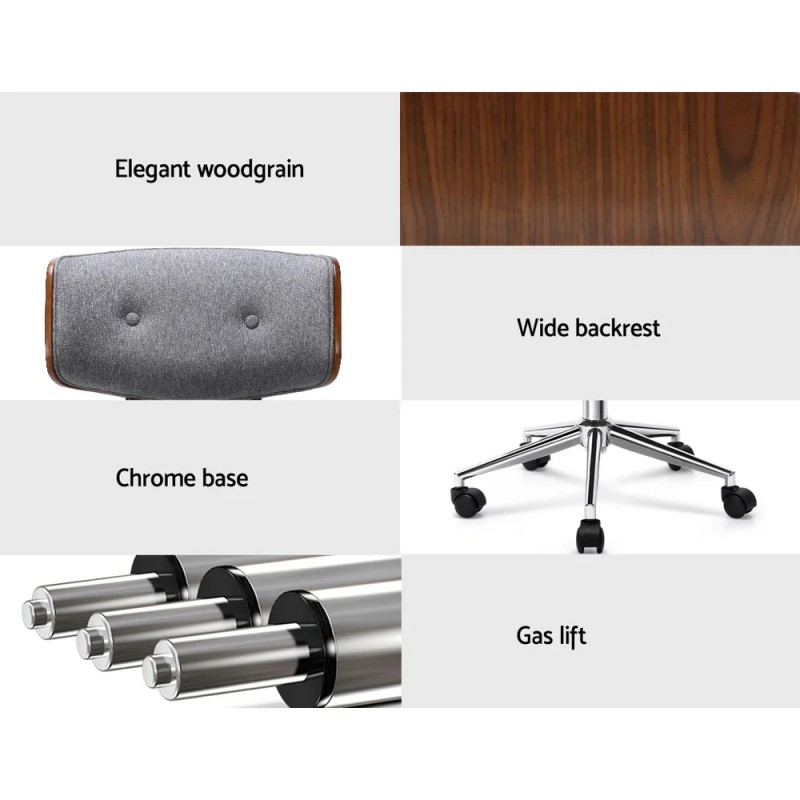 Artiss Wooden Office Chair Fabric Seat Grey Artiss Wooden Office Chair Fabric Seat Grey