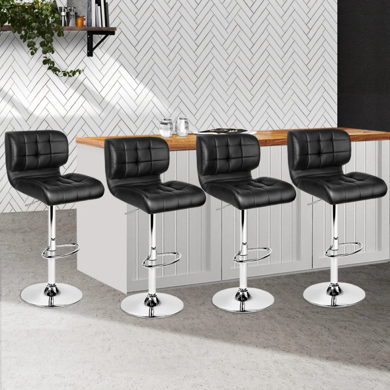 Artiss 4x Bar Stools Gas Lift Leather Padded Black Artiss 4x Bar Stools Gas Lift Leather Padded Black