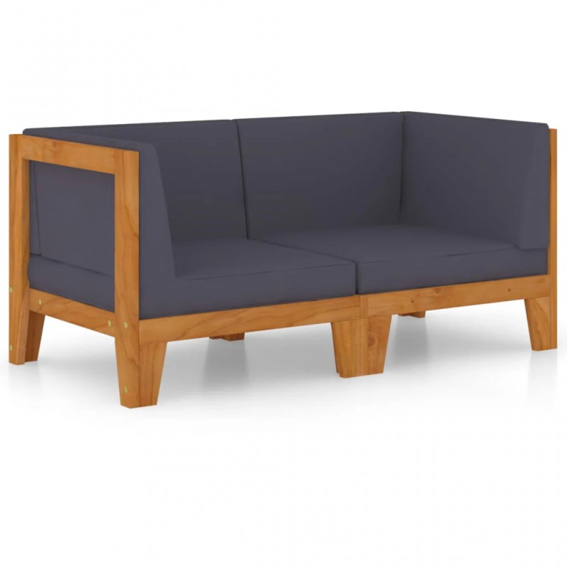 2-Seater Sofa with Dark Grey Cushions Solid Acacia Wood 2-Seater Sofa with Dark Grey Cushions Solid Acacia Wood