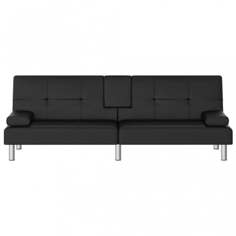 Sofa Bed with Cup Holders Black Faux Leather Sofa Bed with Cup Holders Black Faux Leather