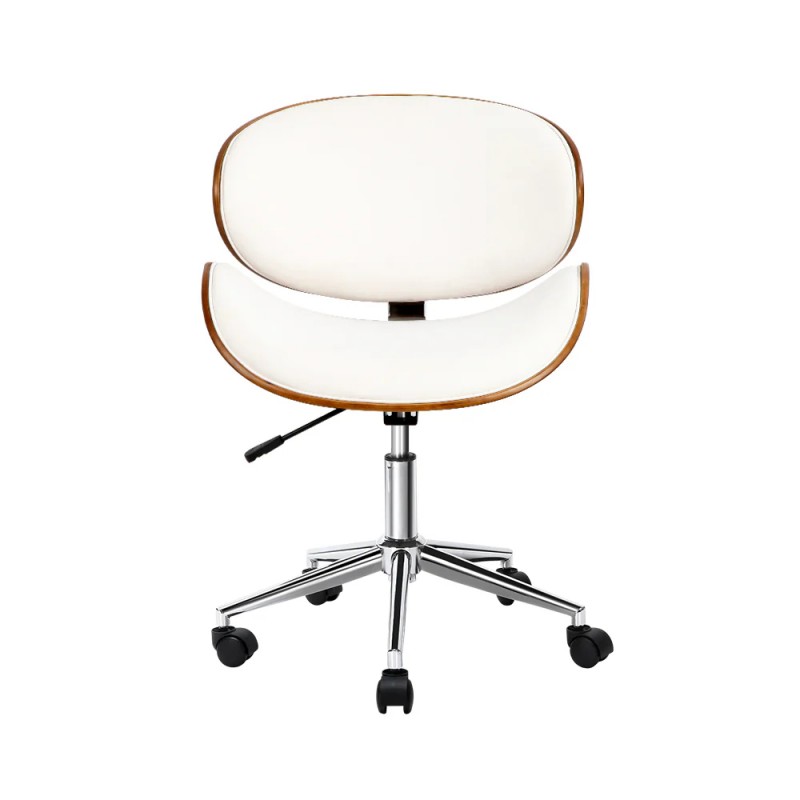 Artiss Wooden Office Chair Leather Seat White Artiss Wooden Office Chair Leather Seat White