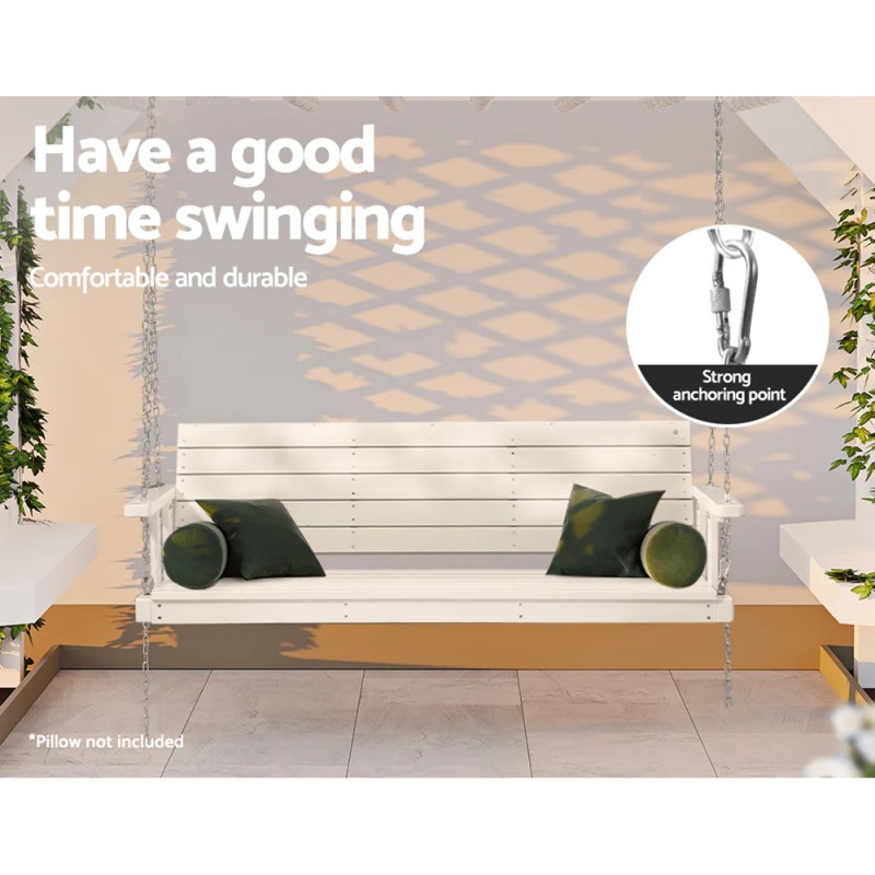 Gardeon Porch Swing Chair with Chain Outdoor Furniture 3 Seater Bench Wooden White Gardeon Porch Swing Chair with Chain Outdoor Furniture 3 Seater Bench Wooden White