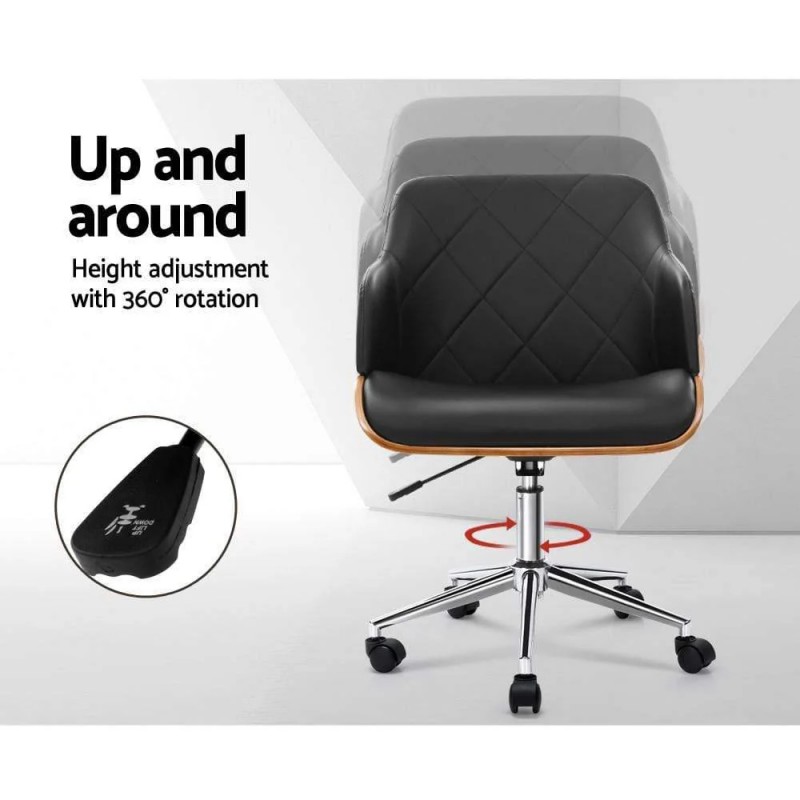 Artiss Wooden Office Chair Fabric Seat Black Artiss Wooden Office Chair Fabric Seat Black