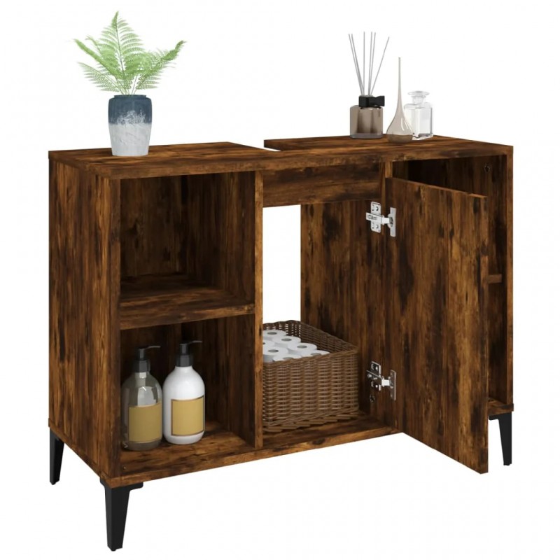 Sink Cabinet Smoked Oak 80x33x60 cm Engineered Wood Sink Cabinet Smoked Oak 80x33x60 cm Engineered Wood