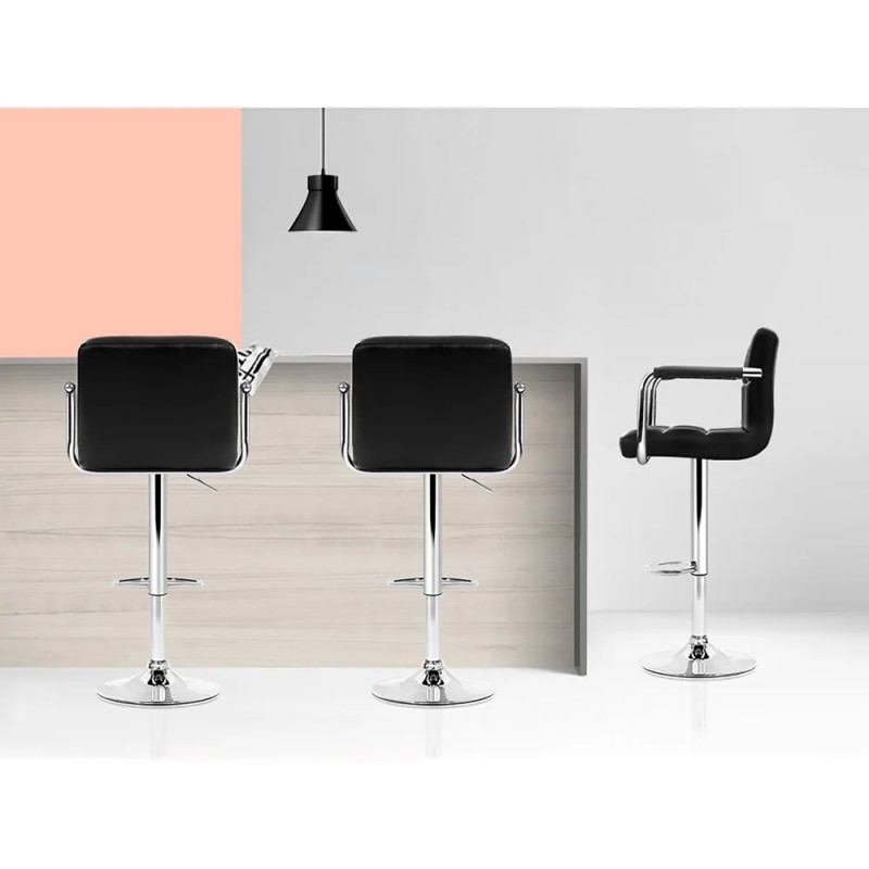 Artiss 4x Bar Stools Leather Gas Lift w/Armrest Black Artiss 4x Bar Stools Leather Gas Lift w/Armrest Black