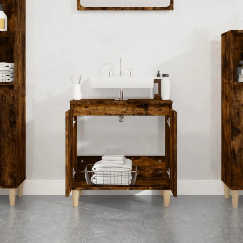 Sink Cabinet Smoked Oak 58x33x60 cm Engineered Wood Sink Cabinet Smoked Oak 58x33x60 cm Engineered Wood
